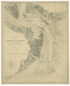El puerto de Charleston y sus accesos mostrando las posiciones de las baterías rebeldes LOC lva0000206
