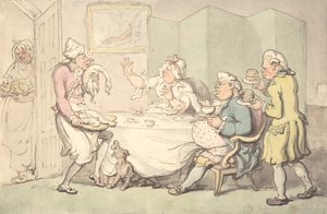 Una pareja en la mesa con sirvientes, siglo XVIII-XIX
