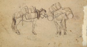 Una vista sobre el Tíber cerca de la Ripa Grande, Roma (anverso); estudio para dos caballos cargando barriles (verso)