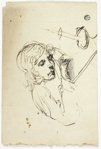 Niño dormido junto a una vela de Unknown
