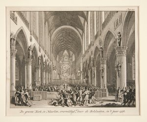 La gran iglesia de Haarlem, abrumada, por los soldados, en de Unknown