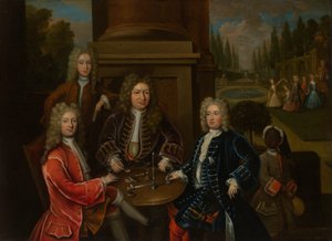 Elihu Yale sentado a la mesa con el segundo duque de Devonshire y Lord James Cavendish de Unknown