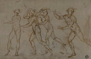 Cuatro Desnudos Masculinos Corriendo (recto); Sagrada Familia con el Niño Juan el Bautista (verso)