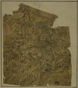 Fragmento: Guerreros armados a caballo luchando contra soldados de a pie de Unknown