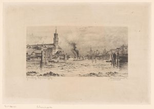 Vista del Kehrwiederspitze y de una iglesia, en Hamburgo de Unknown