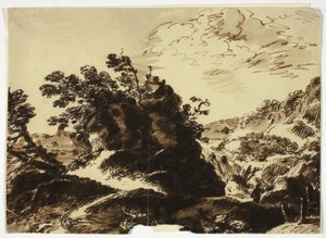 Paisaje montañoso con figura en primer plano