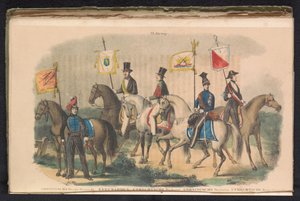 Trajes y estandartes de las guardias de honor de Groningen, Leeuwarden y Utrecht, 1840-1842 VI. Grupo (título en objeto)