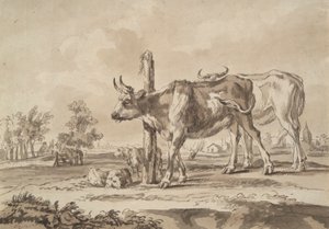 Prado con vacas y ovejas de Unknown