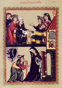 Maestro Johannes Hadloub, ilustración de un facsímil del Códice Manesse o Grosse Heidelberger Liederhandschrift, hecho en Zúrich c.1305-40 de Unknown