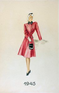 Modelo con traje, sosteniendo un bolso, 1945 de Unknown