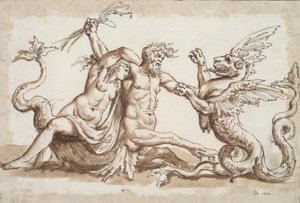Nereida y Tritón luchando contra un grifo de Unknown