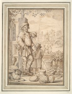 campesino, hombre y niño, en, mercado de Unknown