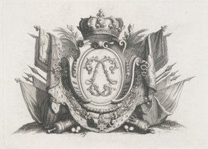 Royal Crest con corona y banderas y entrelazado de Unknown
