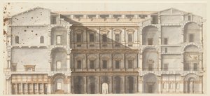 Sección de las Alas y Elevación de una Pared en el Patio, Palazzo Farnese, Roma de Unknown