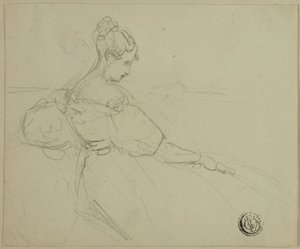 Boceto de mujer sentada con vestido de noche de perfil de Unknown