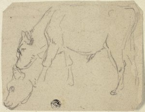 Bocetos de toro pastando, cabeza de vaca (anverso); vaca sentada de perfil (reverso) de Unknown