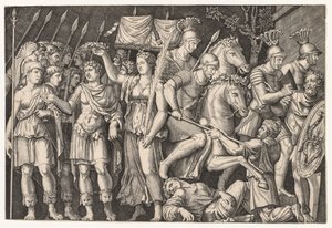 Speculum Romanae Magnificentiae: Trajano entre la Ciudad de la Victoria y Roma (El Emperador Trajano) de Unknown