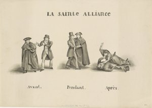 Caricatura de la alianza realizada entre el partido clerical romano y el partido liberal contra el gobierno holandés, 1828 La Sainte Alliance (título sobre objeto) de Unknown