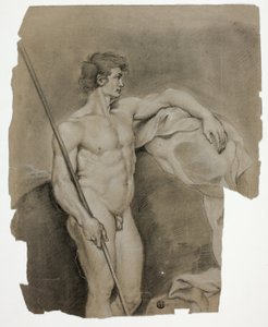 Desnudo masculino de pie con bastón de Unknown