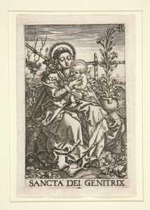 La Virgen y el Niño sentados en la orilla cubierta de hierba de Unknown