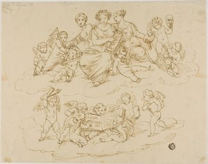 Las tres musas (Urania, Terpsícore y Talía) con putti de Unknown