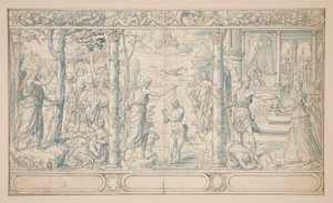 Tres Escenas de la Vida de San Juan Bautista; Predicación de Juan el Bautista, Bautismo de Cristo, Decapitación de Juan el Bautista de Unknown
