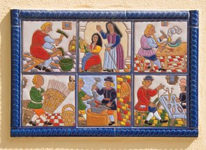 Azulejo que muestra diferentes oficios, España