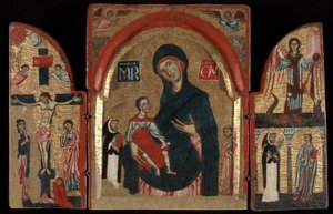 Tríptico: Virgen y Niño con Santos Domingo y Francisco; La Crucifixión; San Miguel con los Santos Pedro Mártir y Catalina de Alejandría de Unknown