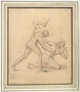 dos desnudos masculinos peleando de Unknown