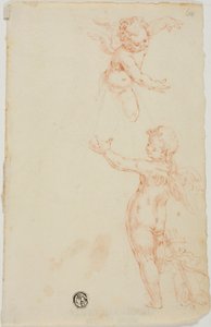 Dos putti alados, uno volando de Unknown