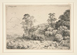 Sin título [paisaje con ovejas y un pastor]