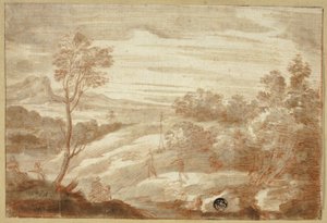 Paisaje boscoso con figuras