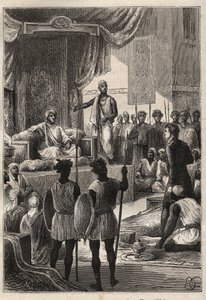 Un viaje (1792-1795) a Egipto y el Cercano Oriente por William George Browne (1768-1813): Browne se encuentra con el Sultán de Darfur Ald el Raschman (Abd-er-Rahman, conocido como El-Rachid o el Justo), en El Fasher (Al-Fashir, Sudán) en 1793 - ilustración