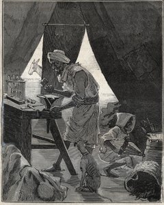 Un joyero cabilio en Argelia en el siglo XIX. Grabado de 1885 en 