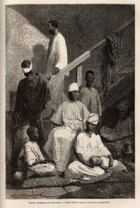 Una familia senegalesa de Saint Louis. Grabado para ilustrar un crucero por la costa de África, por el Vicealmirante Fleuriot de Langle, en 1868, publicado en Le tour du monde, 1872, editado por Edouard Charton, edición Hachette, París. Colección Selva