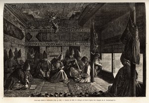 Una escuela tártara en Schusha (Transcaucasia, Rusia), la instrucción es dada a los niños por el mullah, y consiste exclusivamente en lectura y escritura, así como en comentarios sobre los versos del Corán. Grabado para ilustrar el viaje en las provincias  de Unknown artist