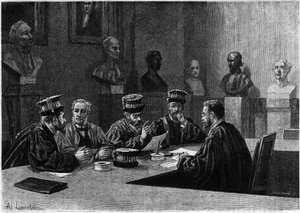 Defensa de estos de la escuela de medicina del Barrio Latino en París. Grabado en "Le journal de la jeunesse" de Unknown artist