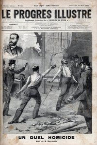 Un duelo homicida - El 1 de marzo de 1895, un duelo con la lanza entre dos miembros del Comité de África Francesa, que anteriormente eran buenos camaradas, Alfred Le Chatelier e Hippolyte Percher, alias Harry Alis de Unknown artist