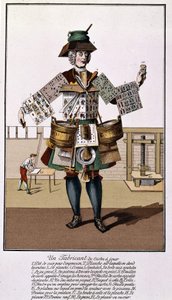 Un fabricante de naipes. Grabado del siglo XVII - XVIII después de “The Playing Cards”. de Unknown artist