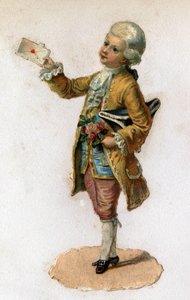 Un mensajero (siglo XVIII) llevando una carta sellada. Cromolitografía alrededor de 1890.