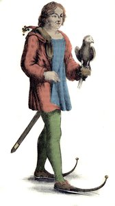 Un hombre de mediana edad poniéndose zapatos al potro de Unknown artist