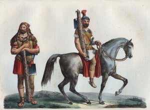 Un licor militar y un licor militar de la caballería - grabado de 