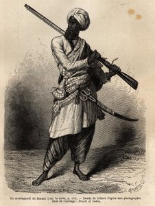 Un montañés de Hazara (Punjab, India). Grabado para ilustrar el viaje a Punjab y Cachemira, historia por Guillaume Lejean, en 1866, publicado en "Le tour du monde, nouveau journal des voyages", bajo la dirección de Edouard Charton