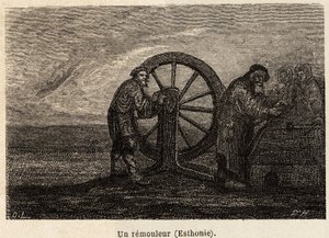 Un removedor en Estonia. Dibujo de Henriet, para ilustrar su viaje a las provincias bálticas rusas en 1851-54. Grabado en 