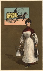 Un lechero ambulante (reparto o lechería). Cromolitografía anónima, finales del siglo XIX de Unknown artist