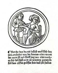 Una mujer sangrando. Xilografía en "Buch de Surgery" de Hyeronimus Braunschweig. Estrasburgo 1497 de Unknown artist