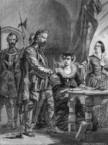 Abdicación de María I Estuardo (1542-1587), Reina de Escocia y Francia (1559-1560). Grabado de 1861. de Unknown artist