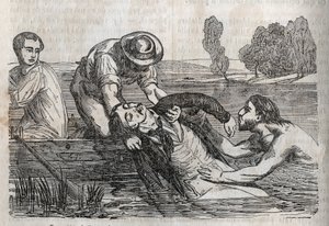 Medicina de accidentes - sobre el alivio más efectivo para los ahogados - para sacar a un hombre ahogado del agua, hay que hacerlo de la manera más conveniente posible - grabado en 