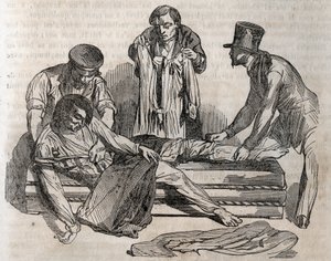 Medicina de accidentes - sobre el alivio más efectivo para los ahogados - para desvestirse lo más rápido posible, hay que rasgar las prendas mojadas - grabado en 