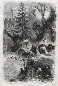 Arpa eólica - arpa de viento - Arpa eolia - Arpa de viento - instrumento musical tocado por el viento - grabado de 1860 de Unknown artist